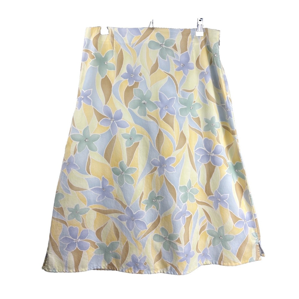 VTG TALBOTS Cotton/Tencel SIDE ZIP SKIRT A-Line Soft Twill PASTEL FLORAL sz 14